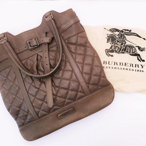 Burberry Quilted Brown Lambskin Tote Bag